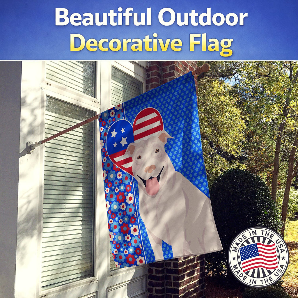 White Pit Bull Terrier USA American House Flag 28x40 Porch Sleeve Pole Decorative Outside Yard Banner Artwork Wall Hanging, Polyester