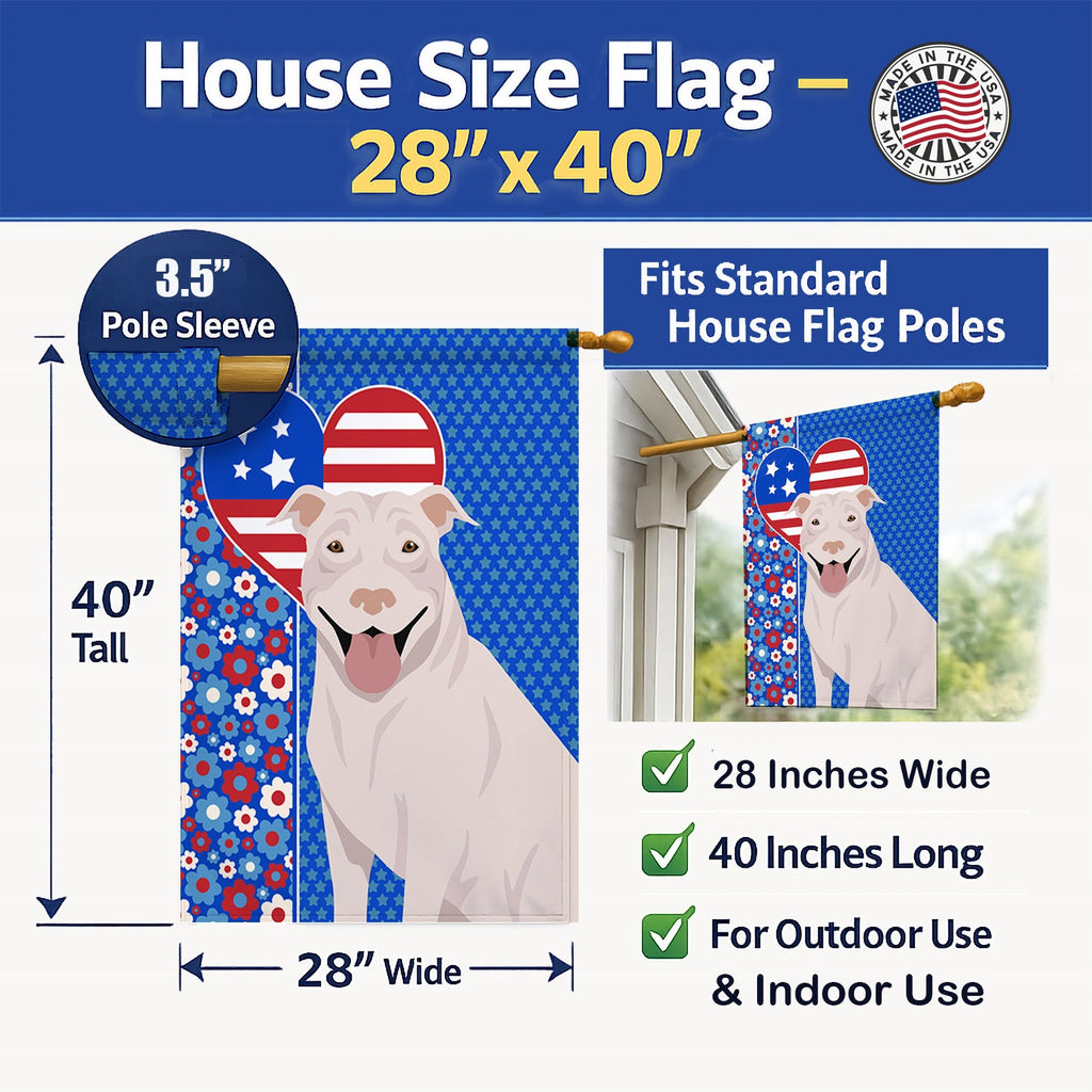 White Pit Bull Terrier USA American House Flag 28x40 Porch Sleeve Pole Decorative Outside Yard Banner Artwork Wall Hanging, Polyester