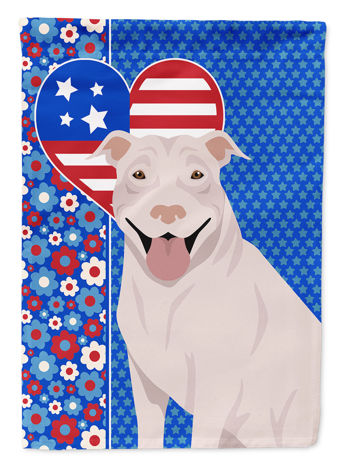 White Pit Bull Terrier USA American House Flag 28x40 Porch Sleeve Pole Decorative Outside Yard Banner Artwork Wall Hanging, Polyester