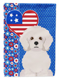 Bichon Frise USA American House Flag 28x40 Porch Sleeve Pole Decorative Outside Yard Banner Artwork Wall Hanging, Polyester
