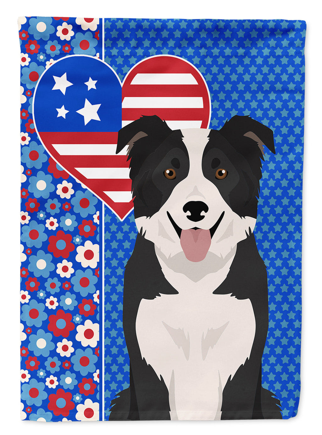 Black and White Border Collie USA American House Flag 28x40 Porch Sleeve Pole Decorative Outside Yard Banner Artwork Wall Hanging, Polyester
