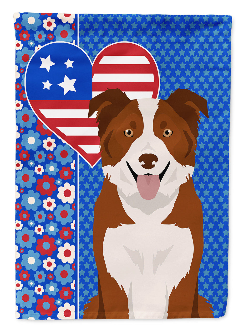 Red and White Border Collie USA American House Flag 28x40 Porch Sleeve Pole Decorative Outside Yard Banner Artwork Wall Hanging, Polyester