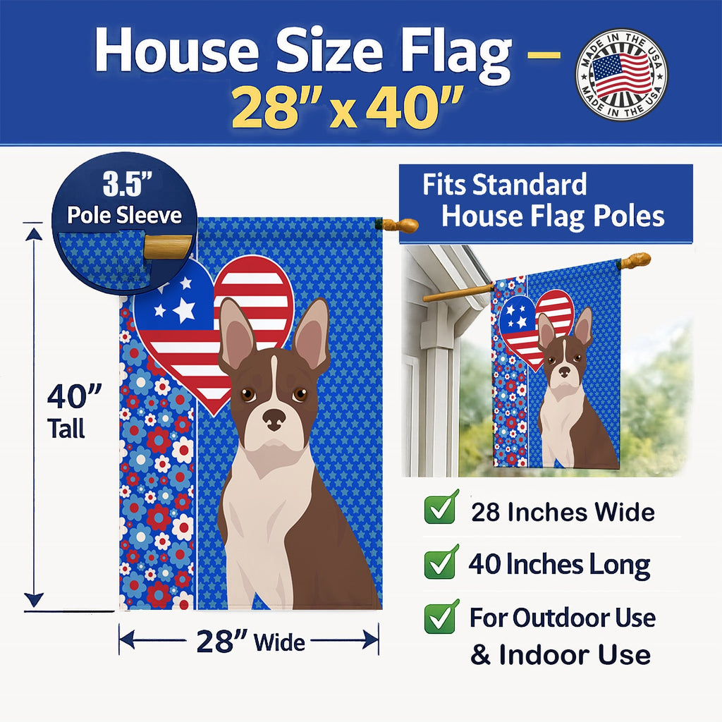 Red Boston Terrier USA American House Flag 28x40 Porch Sleeve Pole Decorative Outside Yard Banner Artwork Wall Hanging, Polyester