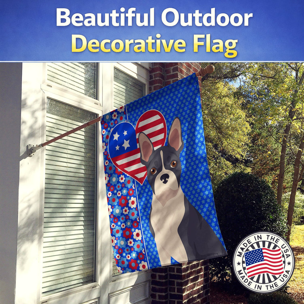 Black Boston Terrier USA American House Flag 28x40 Porch Sleeve Pole Decorative Outside Yard Banner Artwork Wall Hanging, Polyester