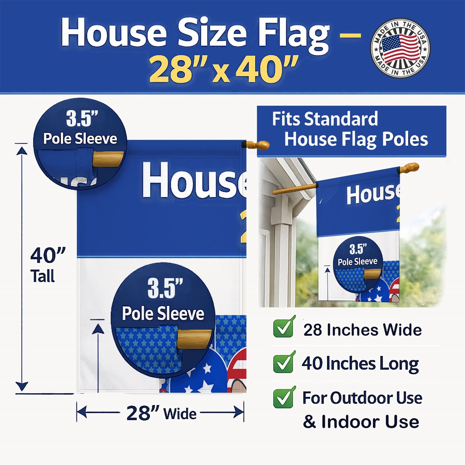 Fawn Boston Terrier USA American House Flag 28x40 Porch Sleeve Pole Decorative Outside Yard Banner Artwork Wall Hanging, Polyester