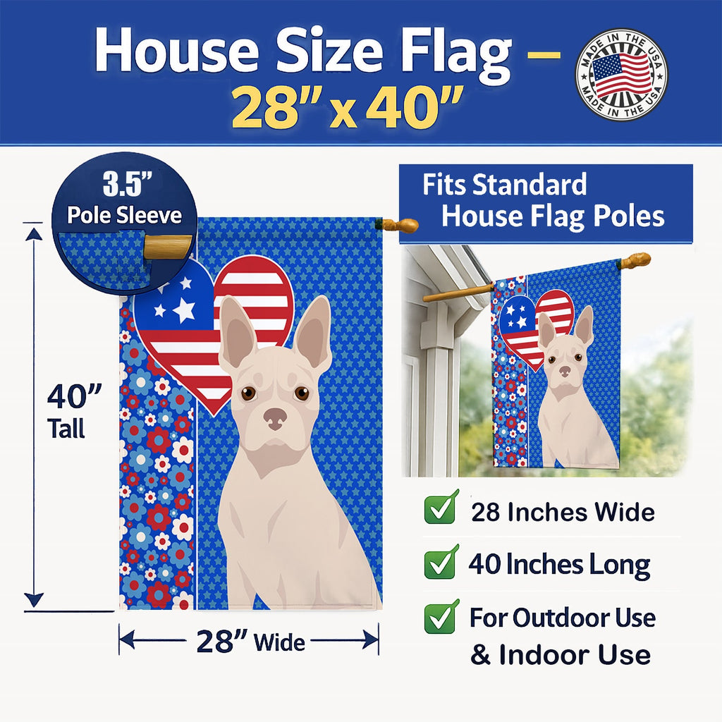 White Boston Terrier USA American House Flag 28x40 Porch Sleeve Pole Decorative Outside Yard Banner Artwork Wall Hanging, Polyester