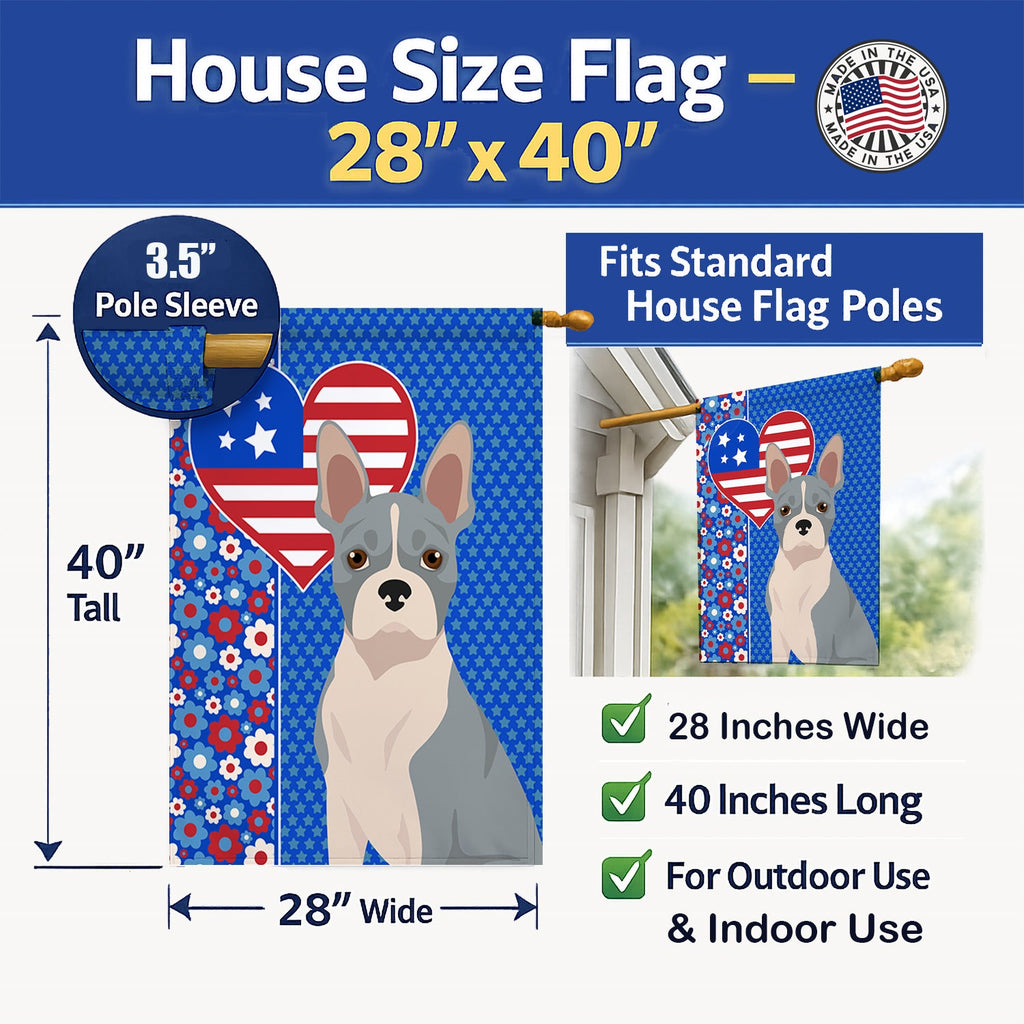 Blue Boston Terrier USA American House Flag 28x40 Porch Sleeve Pole Decorative Outside Yard Banner Artwork Wall Hanging, Polyester