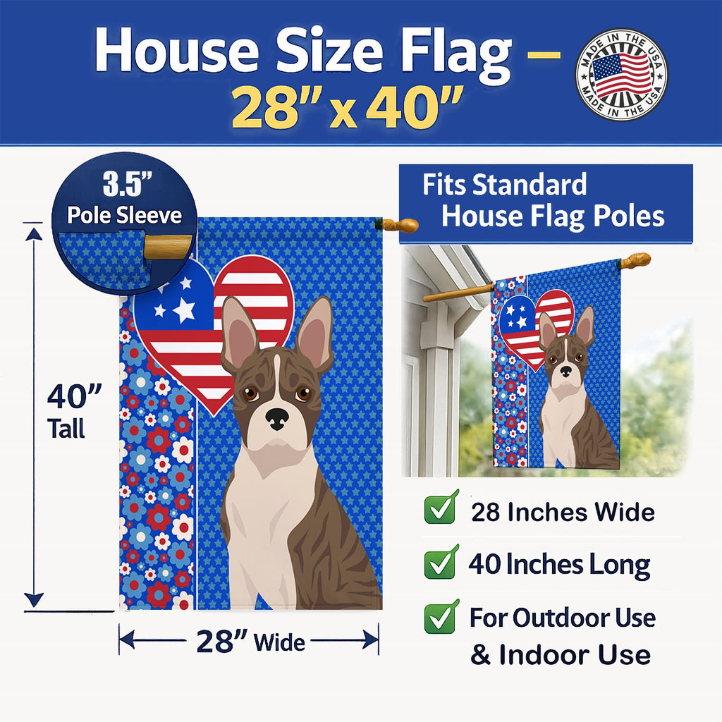 Brindle Boston Terrier USA American House Flag 28x40 Porch Sleeve Pole Decorative Outside Yard Banner Artwork Wall Hanging, Polyester