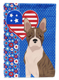 Brindle Boston Terrier USA American House Flag 28x40 Porch Sleeve Pole Decorative Outside Yard Banner Artwork Wall Hanging, Polyester