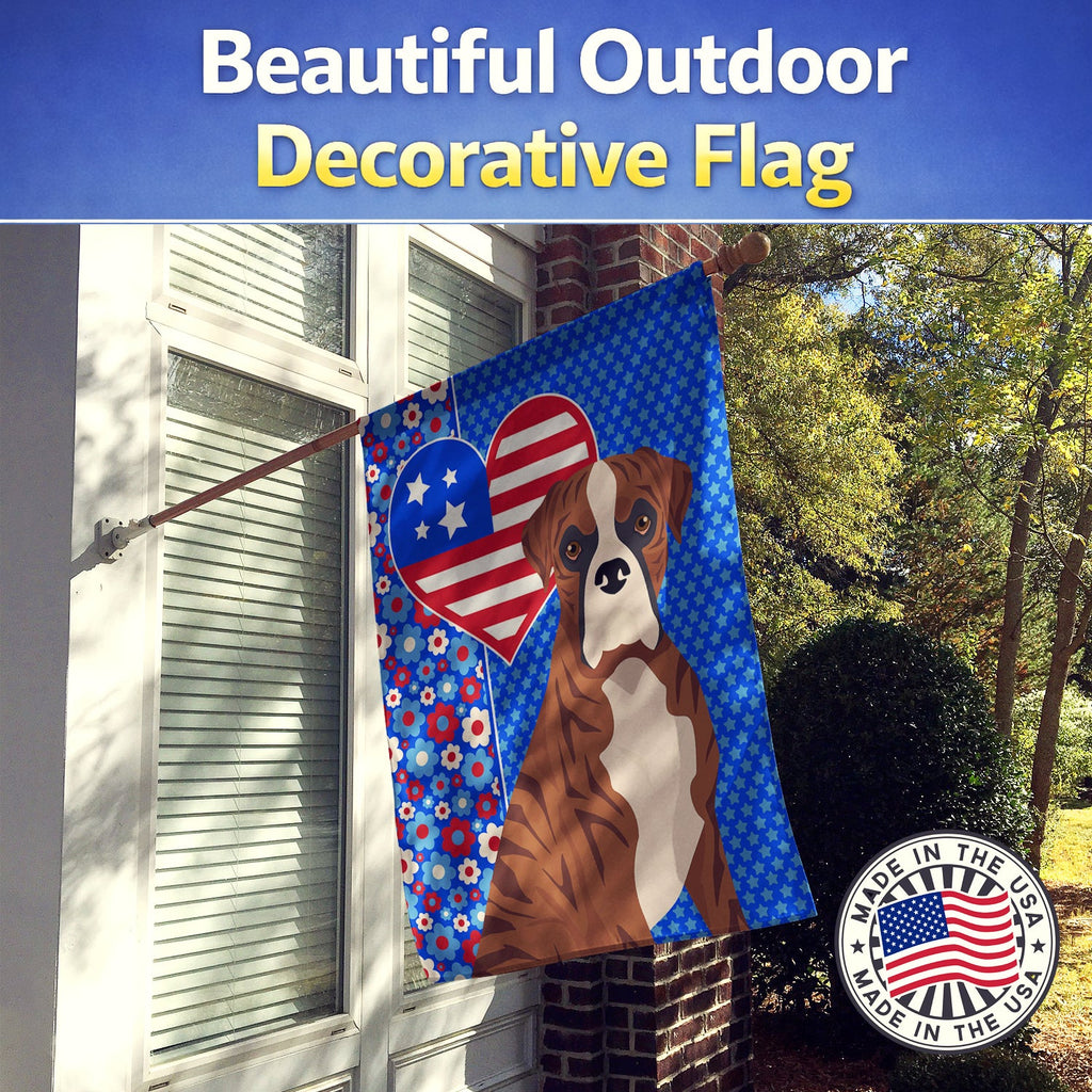 Natural Eared Red Brindle Boxer USA American House Flag 28x40 Porch Sleeve Pole Decorative Outside Yard Banner Artwork Wall Hanging, Polyester