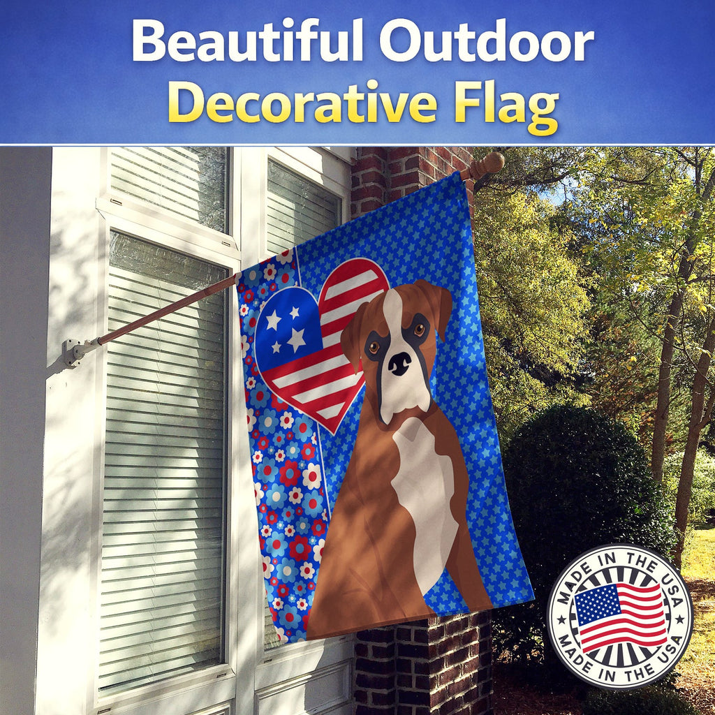 Natural Eared Red Fawn Boxer USA American House Flag 28x40 Porch Sleeve Pole Decorative Outside Yard Banner Artwork Wall Hanging, Polyester