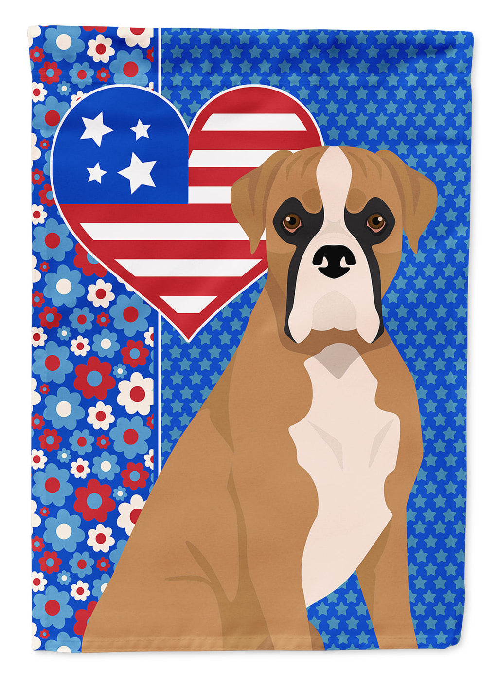 Natural Eared Fawn Boxer USA American House Flag 28x40 Porch Sleeve Pole Decorative Outside Yard Banner Artwork Wall Hanging, Polyester