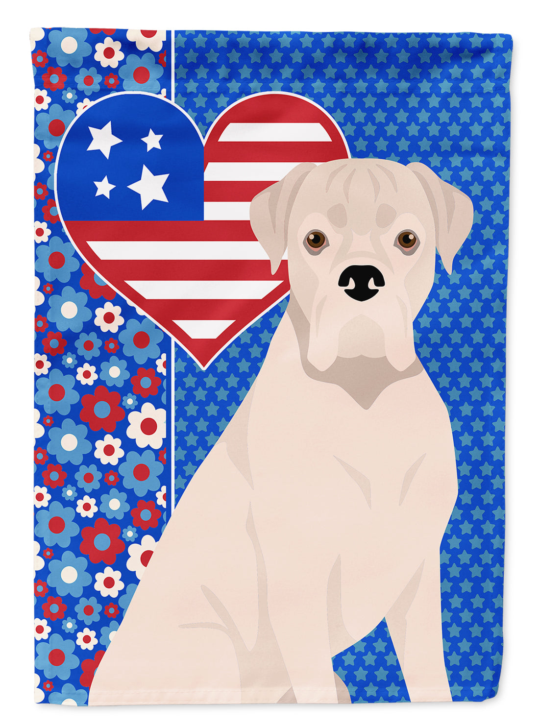 Natural Eared White Boxer USA American House Flag 28x40 Porch Sleeve Pole Decorative Outside Yard Banner Artwork Wall Hanging, Polyester