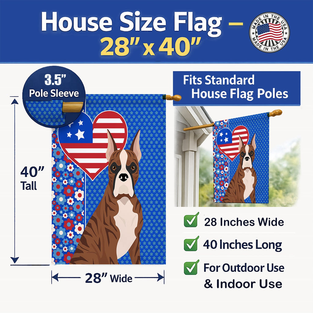 Red Brindle Boxer USA American House Flag 28x40 Porch Sleeve Pole Decorative Outside Yard Banner Artwork Wall Hanging, Polyester