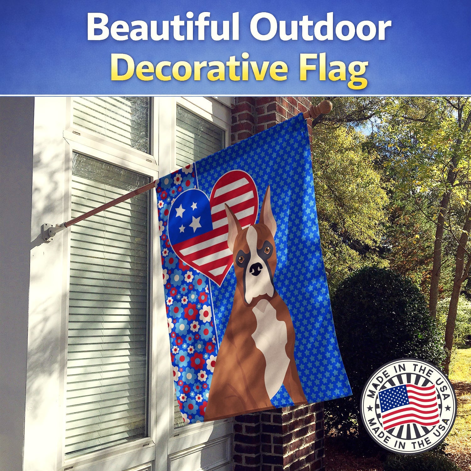 Red Fawn Boxer USA American House Flag 28x40 Porch Sleeve Pole Decorative Outside Yard Banner Artwork Wall Hanging, Polyester