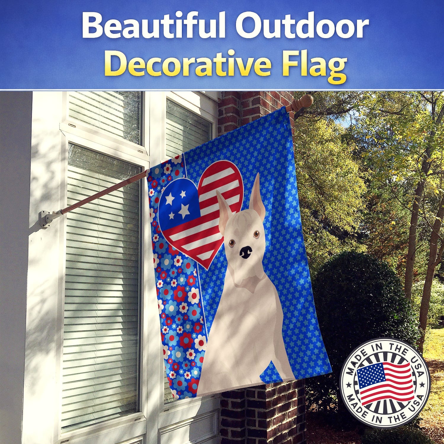 White Boxer USA American House Flag 28x40 Porch Sleeve Pole Decorative Outside Yard Banner Artwork Wall Hanging, Polyester