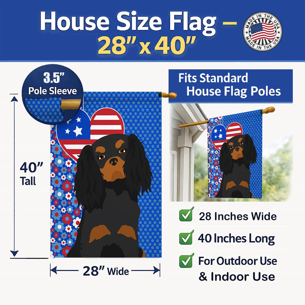 Black and Tan Cavalier Spaniel USA American House Flag 28x40 Porch Sleeve Pole Decorative Outside Yard Banner Artwork Wall Hanging, Polyester