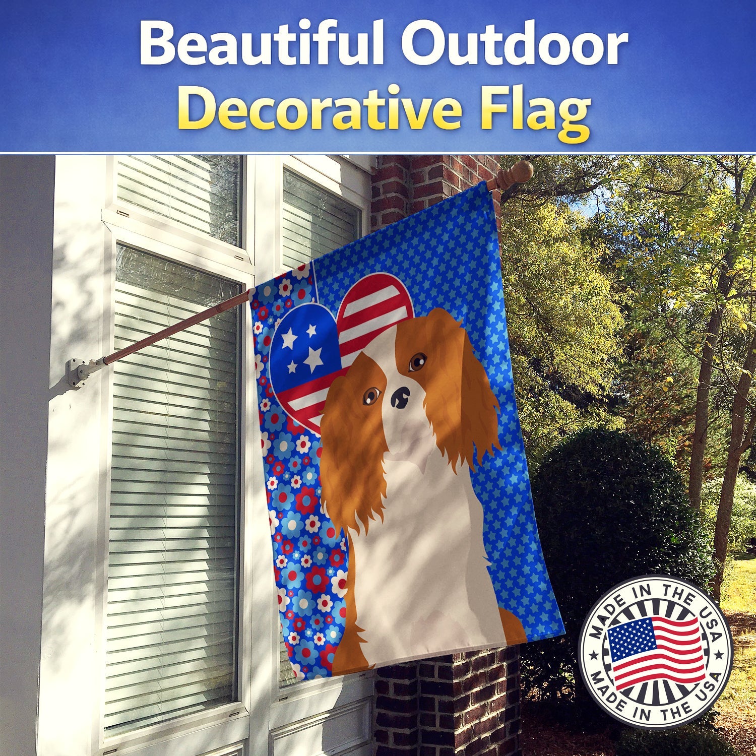 Blenheim Cavalier Spaniel USA American House Flag 28x40 Porch Sleeve Pole Decorative Outside Yard Banner Artwork Wall Hanging, Polyester
