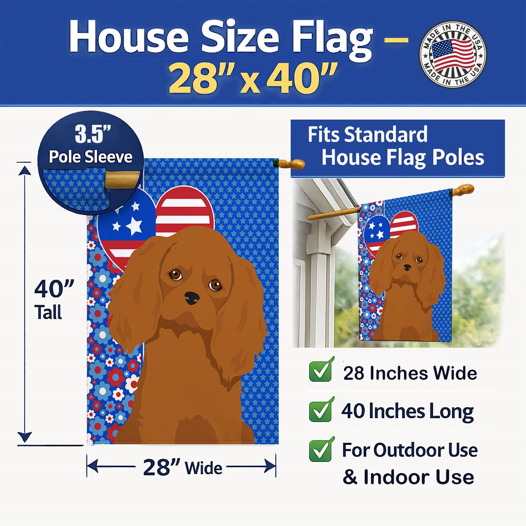 Ruby Cavalier Spaniel USA American House Flag 28x40 Porch Sleeve Pole Decorative Outside Yard Banner Artwork Wall Hanging, Polyester