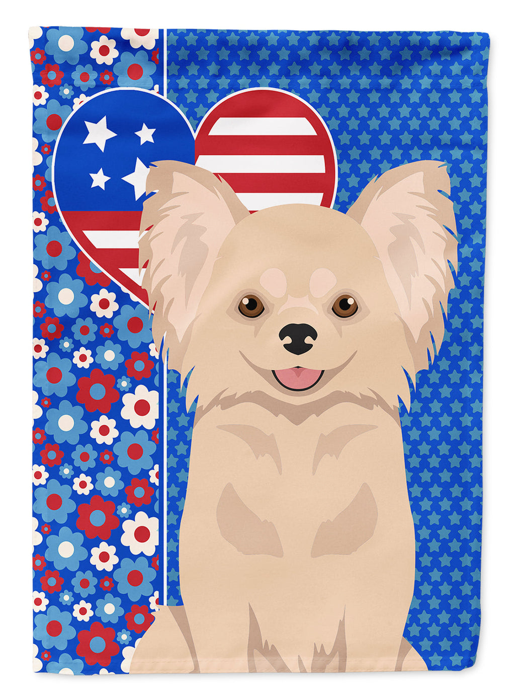 Longhaired Cream Chihuahua USA American House Flag 28x40 Porch Sleeve Pole Decorative Outside Yard Banner Artwork Wall Hanging, Polyester