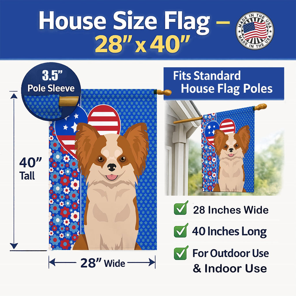 Longhaired Red and White Chihuahua USA American House Flag 28x40 Porch Sleeve Pole Decorative Outside Yard Banner Artwork Wall Hanging, Polyester