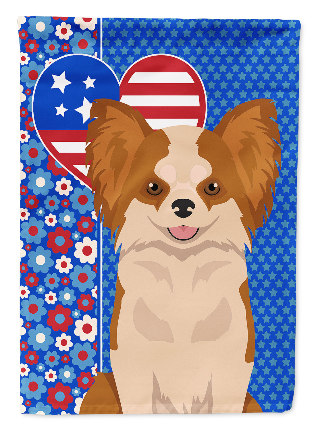 Longhaired Red and White Chihuahua USA American House Flag 28x40 Porch Sleeve Pole Decorative Outside Yard Banner Artwork Wall Hanging, Polyester
