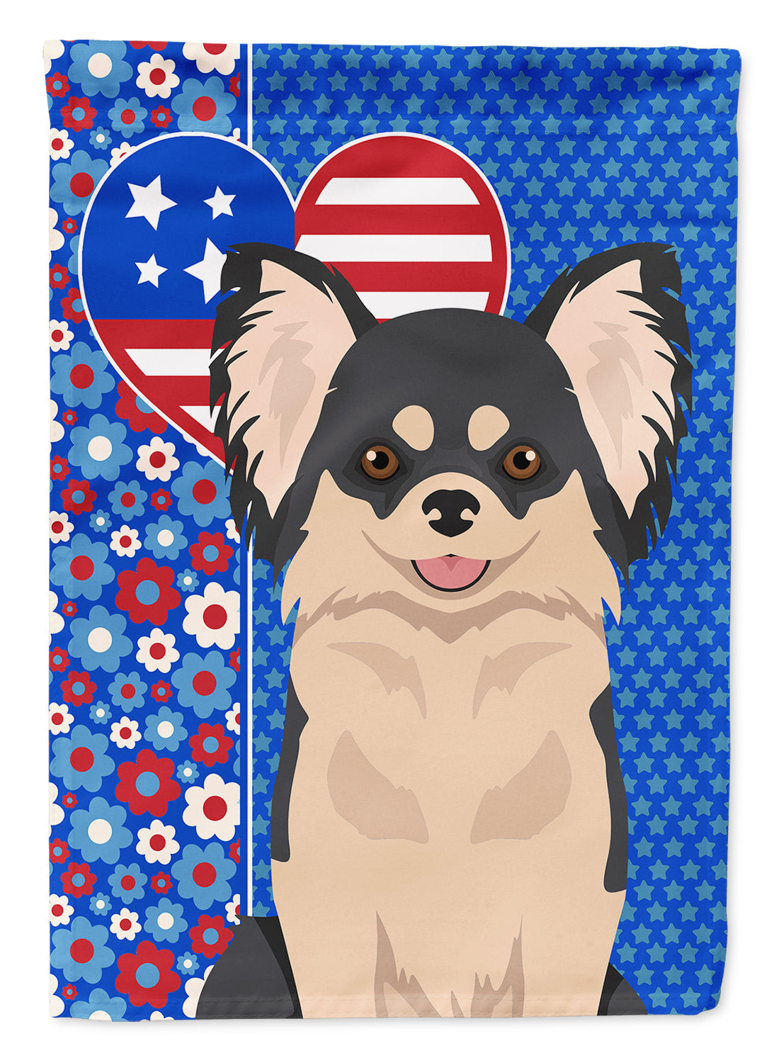 Longhaired Black and White Chihuahua USA American House Flag 28x40 Porch Sleeve Pole Decorative Outside Yard Banner Artwork Wall Hanging, Polyester