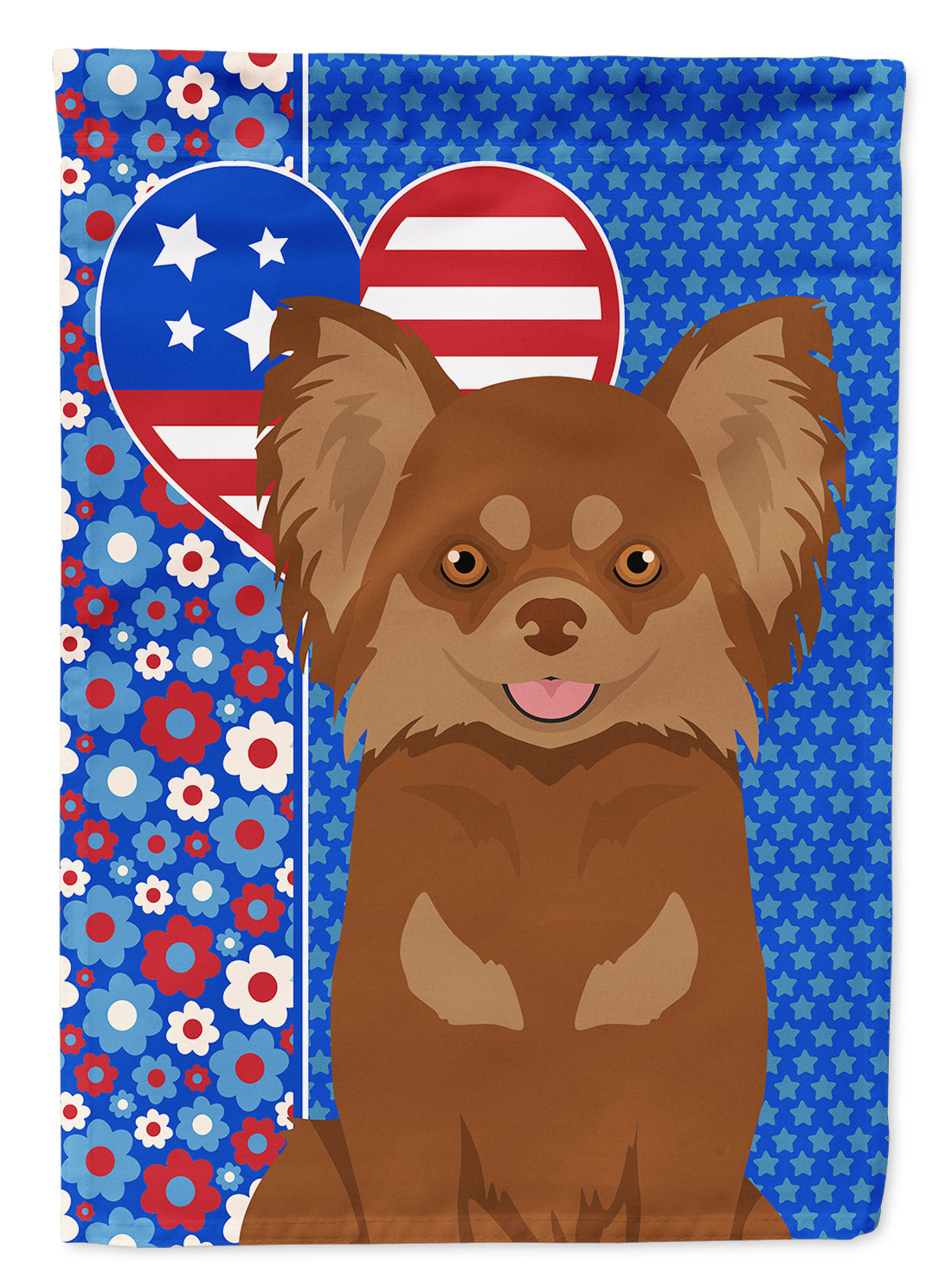 Longhaired Chocolate and Tan Chihuahua USA American House Flag 28x40 Porch Sleeve Pole Decorative Outside Yard Banner Artwork Wall Hanging, Polyester