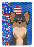 Longhaired Black and Tan Chihuahua USA American House Flag 28x40 Porch Sleeve Pole Decorative Outside Yard Banner Artwork Wall Hanging, Polyester