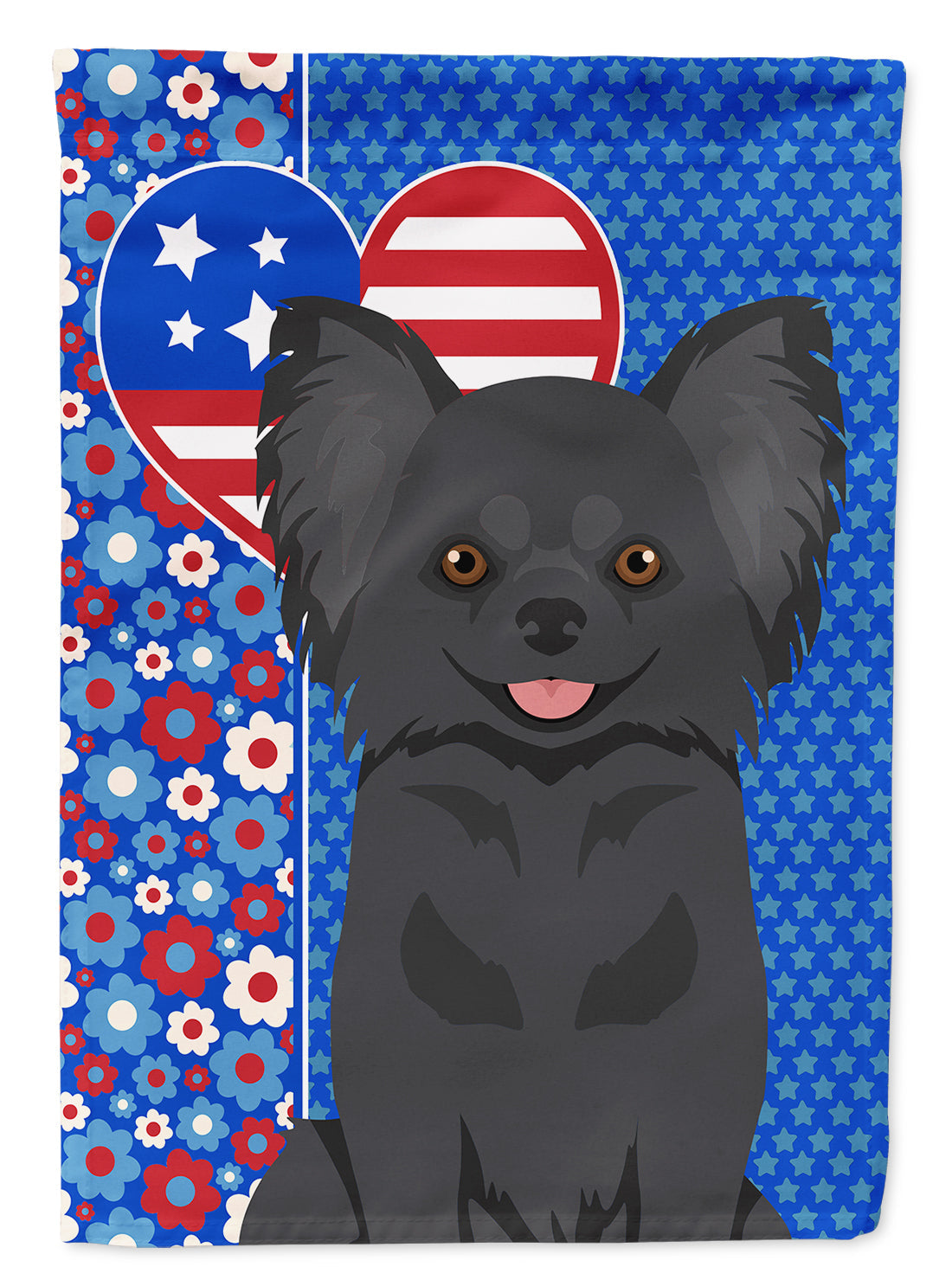 Longhaired Black Chihuahua USA American House Flag 28x40 Porch Sleeve Pole Decorative Outside Yard Banner Artwork Wall Hanging, Polyester