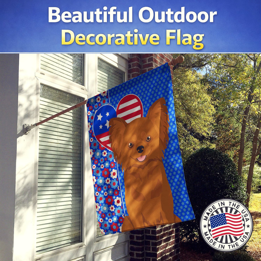 Longhaired Red Chihuahua USA American House Flag 28x40 Porch Sleeve Pole Decorative Outside Yard Banner Artwork Wall Hanging, Polyester