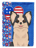 Longhaired Black and White #2 Chihuahua USA American House Flag 28x40 Porch Sleeve Pole Decorative Outside Yard Banner Artwork Wall Hanging, Polyester