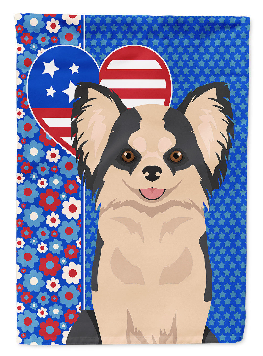 Longhaired Black and White #2 Chihuahua USA American House Flag 28x40 Porch Sleeve Pole Decorative Outside Yard Banner Artwork Wall Hanging, Polyester