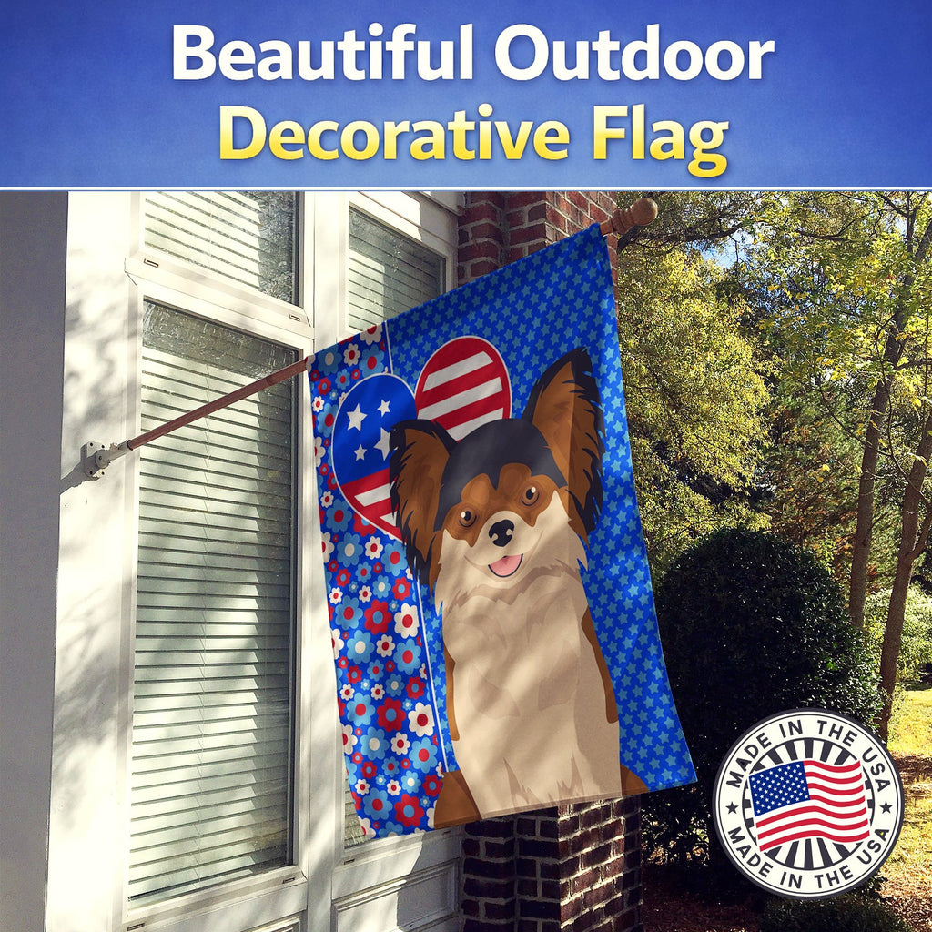 Longhaired Black and Red Chihuahua USA American House Flag 28x40 Porch Sleeve Pole Decorative Outside Yard Banner Artwork Wall Hanging, Polyester
