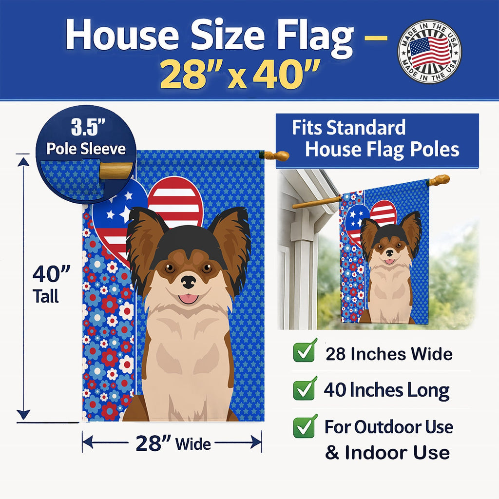 Longhaired Black and Red Chihuahua USA American House Flag 28x40 Porch Sleeve Pole Decorative Outside Yard Banner Artwork Wall Hanging, Polyester