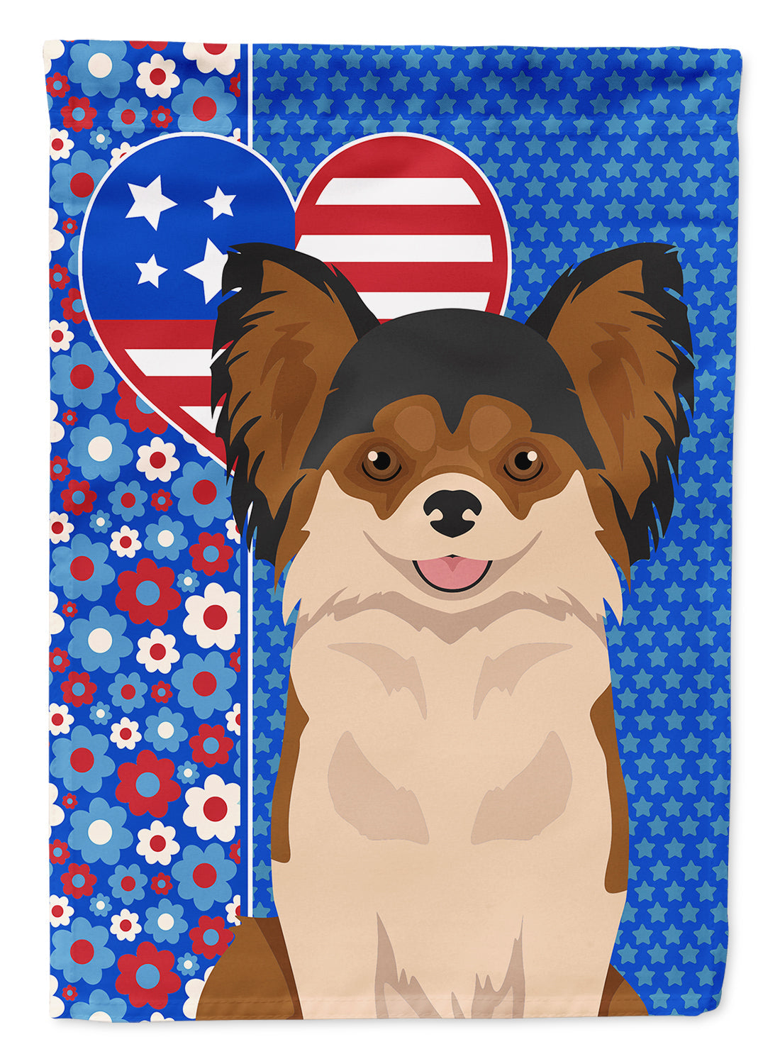 Longhaired Black and Red Chihuahua USA American House Flag 28x40 Porch Sleeve Pole Decorative Outside Yard Banner Artwork Wall Hanging, Polyester