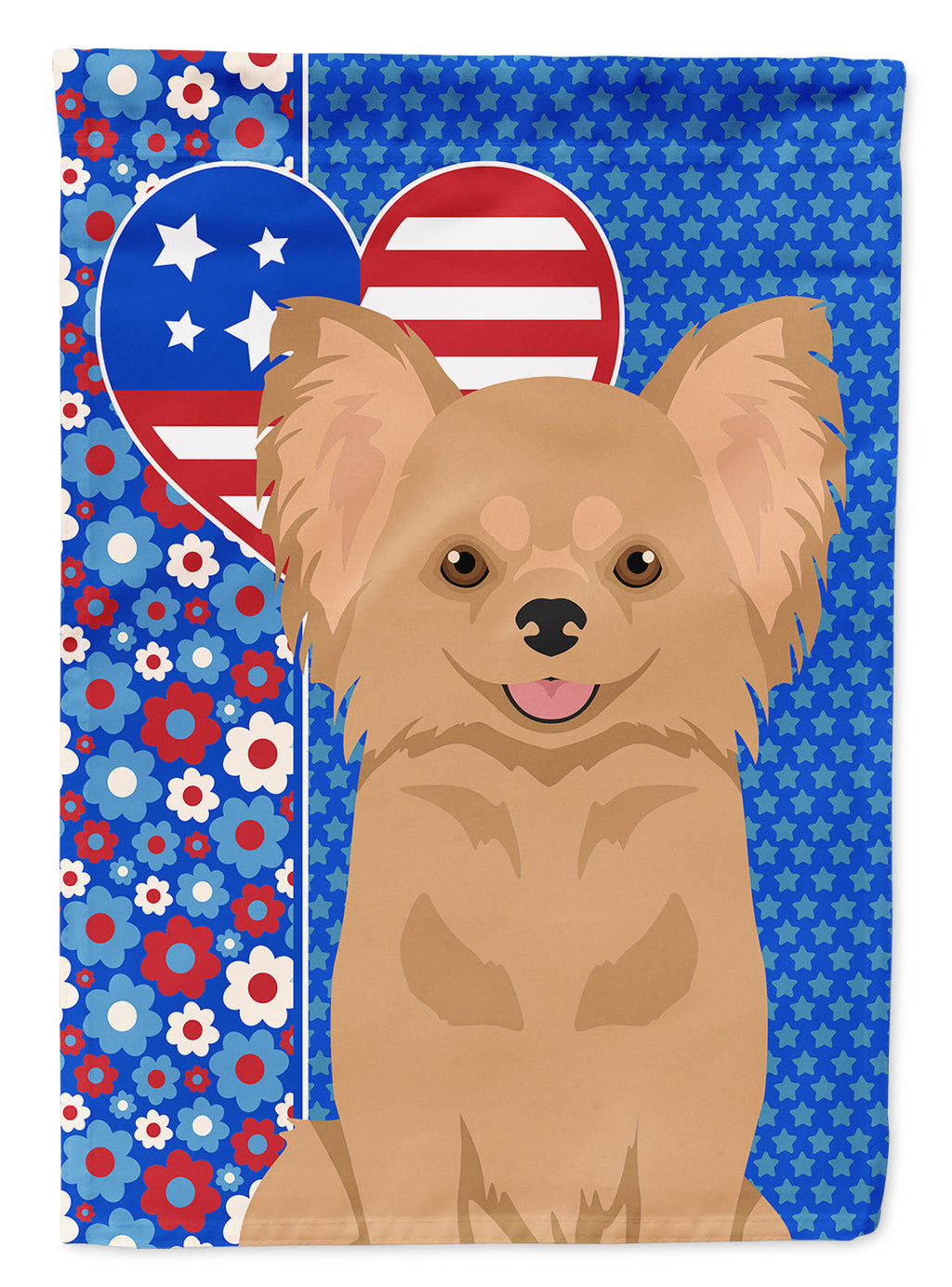 Longhaired Gold Chihuahua USA American House Flag 28x40 Porch Sleeve Pole Decorative Outside Yard Banner Artwork Wall Hanging, Polyester