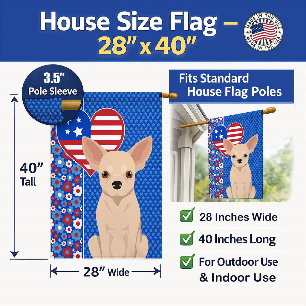 Fawn Chihuahua USA American House Flag 28x40 Porch Sleeve Pole Decorative Outside Yard Banner Artwork Wall Hanging, Polyester