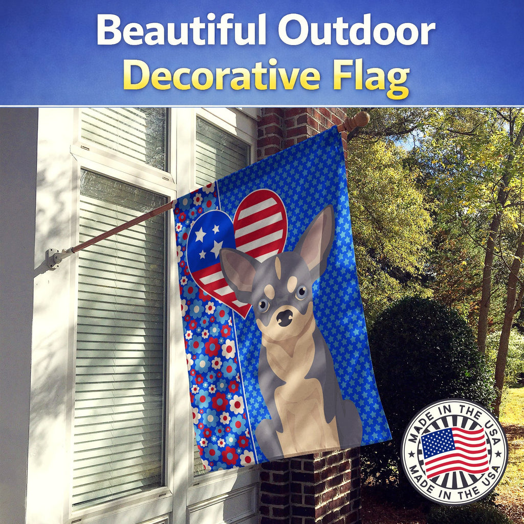 Blue and White Chihuahua USA American House Flag 28x40 Porch Sleeve Pole Decorative Outside Yard Banner Artwork Wall Hanging, Polyester