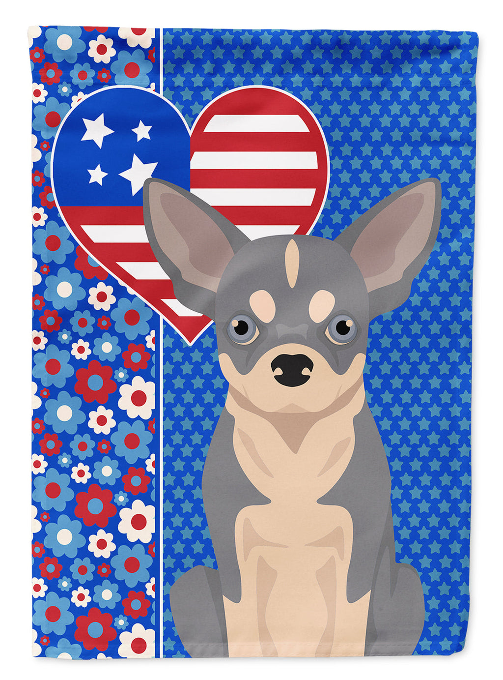 Blue and White Chihuahua USA American House Flag 28x40 Porch Sleeve Pole Decorative Outside Yard Banner Artwork Wall Hanging, Polyester