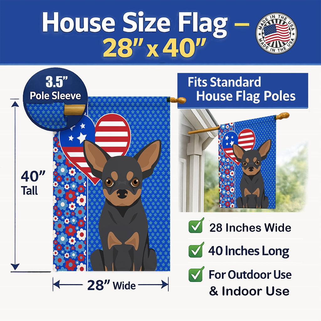 Black and Tan Chihuahua USA American House Flag 28x40 Porch Sleeve Pole Decorative Outside Yard Banner Artwork Wall Hanging, Polyester