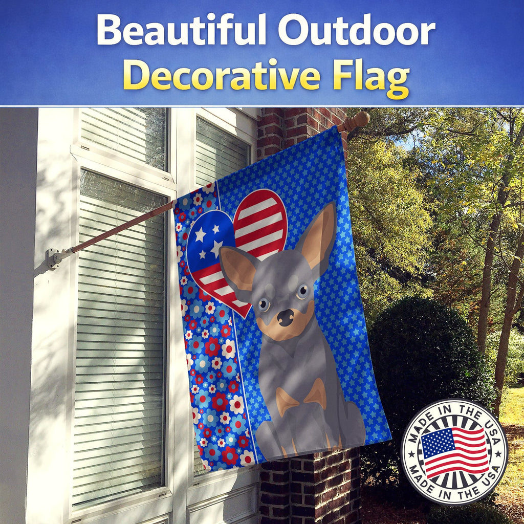 Blue and Tan Chihuahua USA American House Flag 28x40 Porch Sleeve Pole Decorative Outside Yard Banner Artwork Wall Hanging, Polyester
