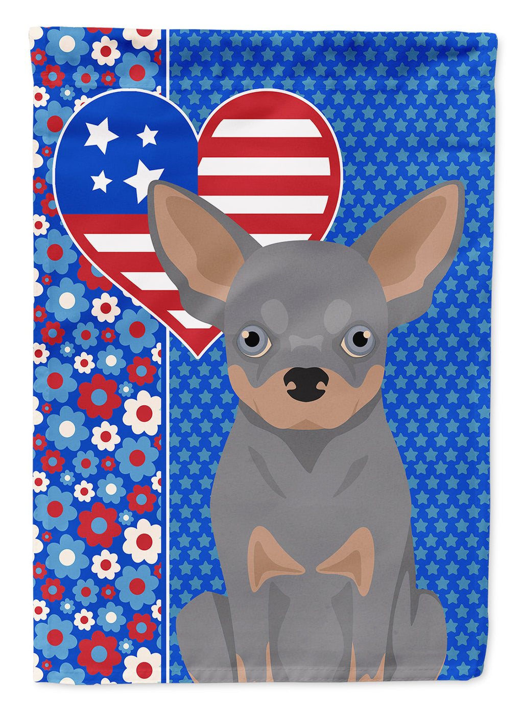 Blue and Tan Chihuahua USA American House Flag 28x40 Porch Sleeve Pole Decorative Outside Yard Banner Artwork Wall Hanging, Polyester