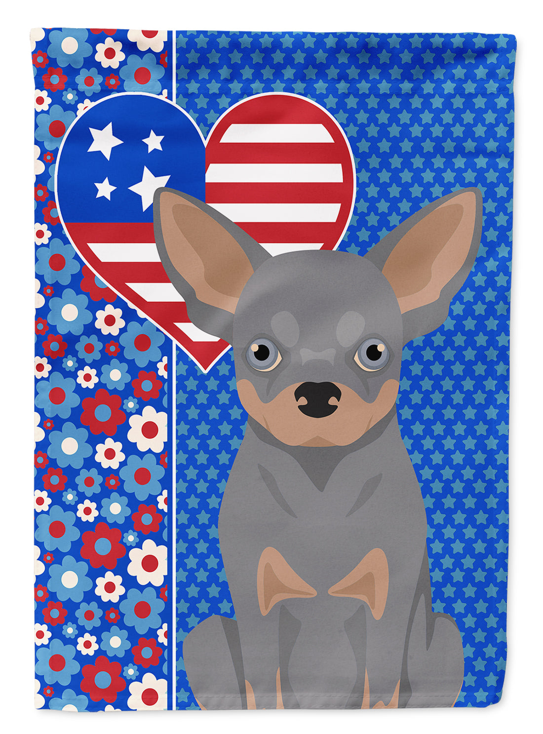 Blue and Tan Chihuahua USA American House Flag 28x40 Porch Sleeve Pole Decorative Outside Yard Banner Artwork Wall Hanging, Polyester