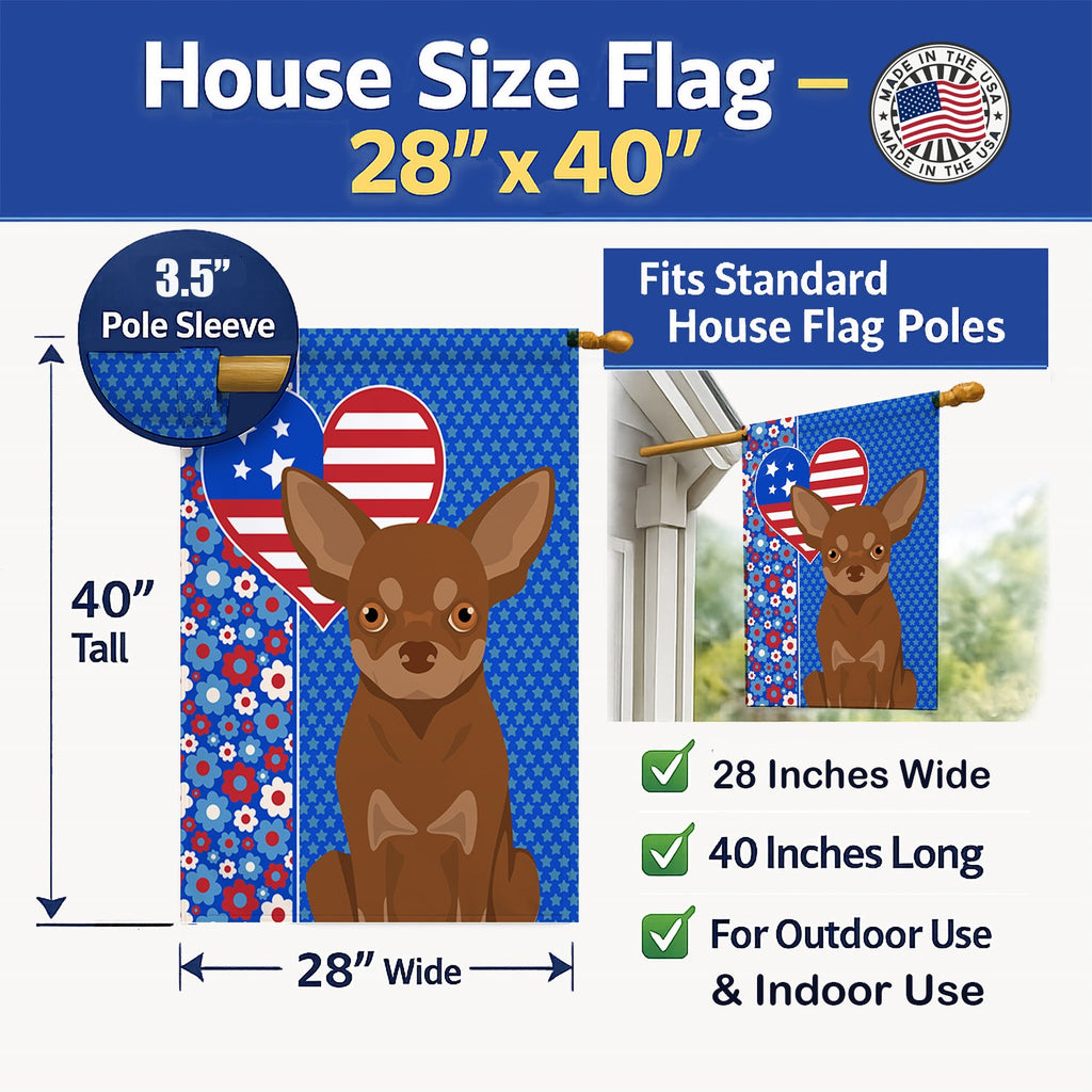 Chocolate and Tan Chihuahua USA American House Flag 28x40 Porch Sleeve Pole Decorative Outside Yard Banner Artwork Wall Hanging, Polyester