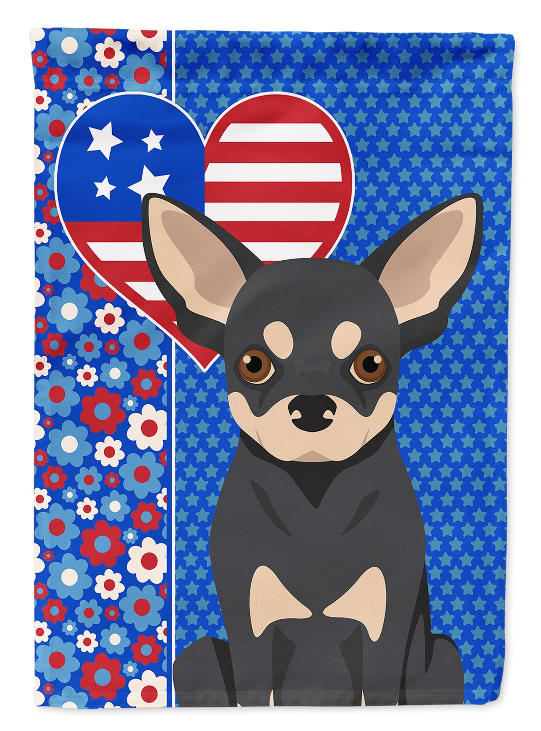 Black and Cream Chihuahua USA American House Flag 28x40 Porch Sleeve Pole Decorative Outside Yard Banner Artwork Wall Hanging, Polyester