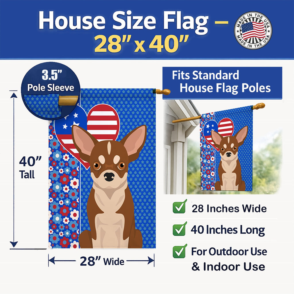 Red and White Chihuahua USA American House Flag 28x40 Porch Sleeve Pole Decorative Outside Yard Banner Artwork Wall Hanging, Polyester