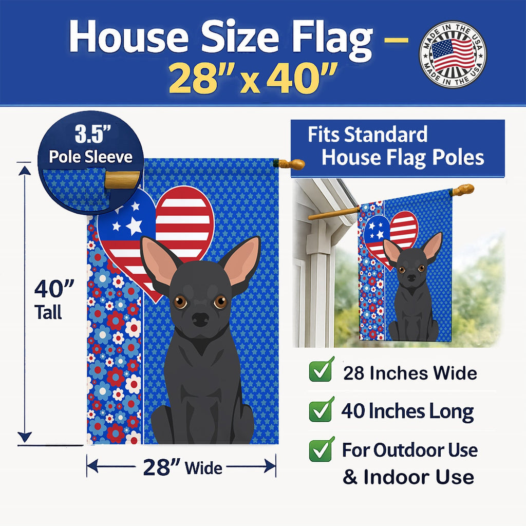 Black Chihuahua USA American House Flag 28x40 Porch Sleeve Pole Decorative Outside Yard Banner Artwork Wall Hanging, Polyester