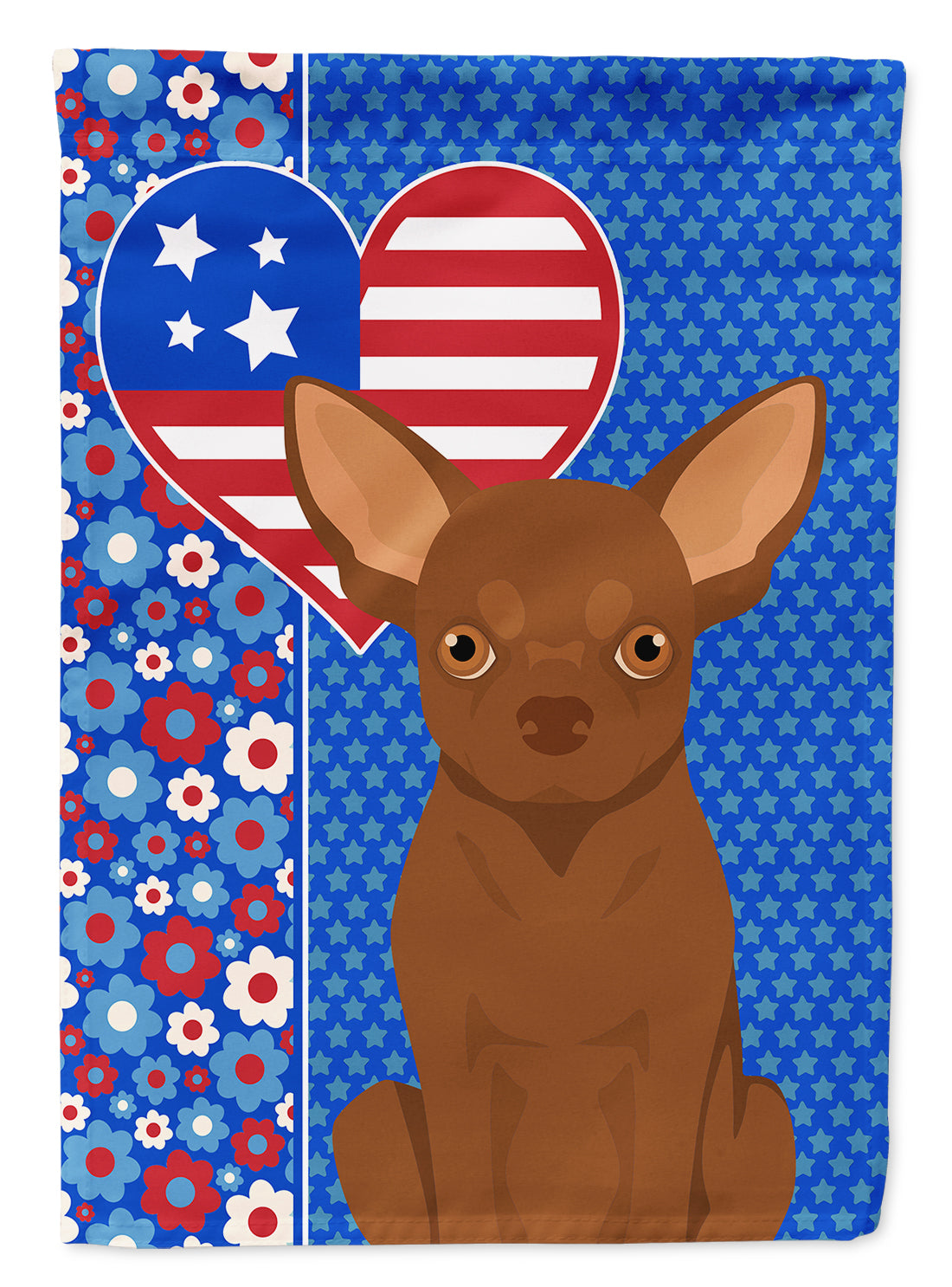 Chocolate Chihuahua USA American House Flag 28x40 Porch Sleeve Pole Decorative Outside Yard Banner Artwork Wall Hanging, Polyester