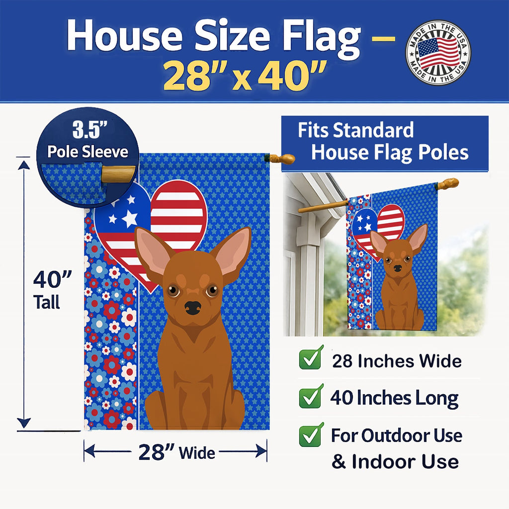Red Chihuahua USA American House Flag 28x40 Porch Sleeve Pole Decorative Outside Yard Banner Artwork Wall Hanging, Polyester